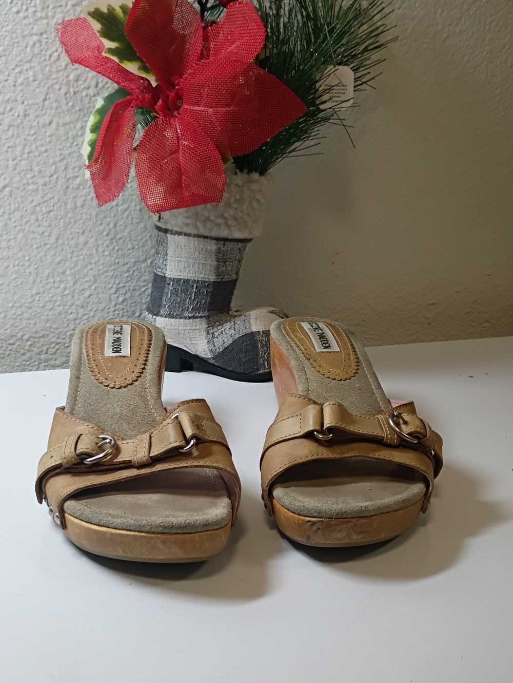 Steve Madden Tan Buckle Platform Slide Mules